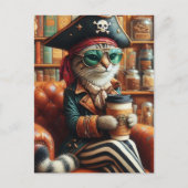 Schattige piratenkat met koffie briefkaart (Voorkant)