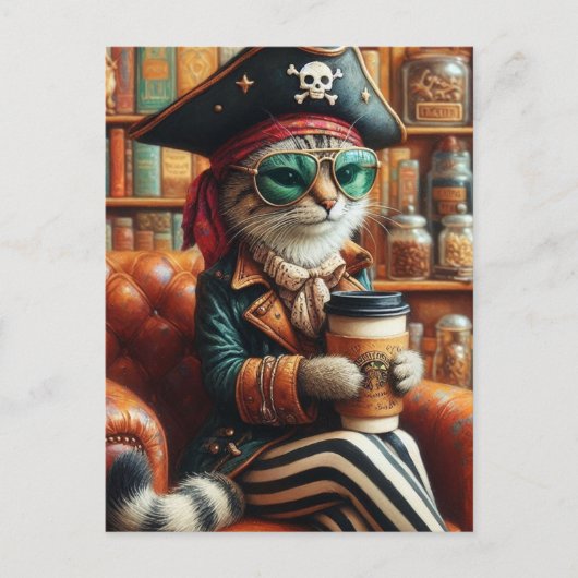 Schattige piratenkat met koffie briefkaart (Voorkant)