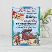 Schattige piratenthema verjaardagsfeestuitnodiging kaart (Staand voorkant)