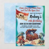 Schattige piratenthema verjaardagsfeestuitnodiging kaart (Voorkant / Achterkant)