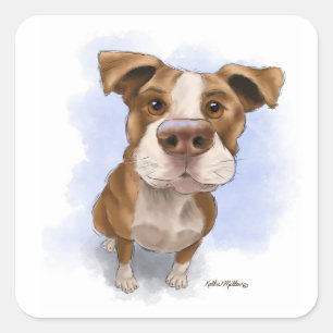 Schattige Pit Bull Cartoon Vierkante Sticker