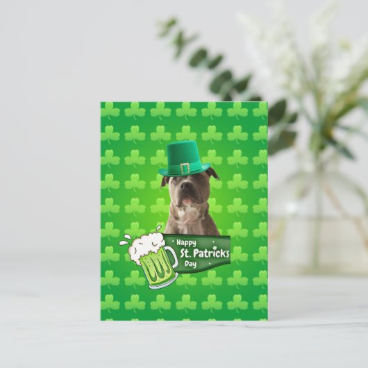 Schattige Pit Bull Dog Pet St. Patrick's Day w Clo Briefkaart (Staand voorkant)