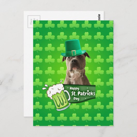 Schattige Pit Bull Dog Pet St. Patrick's Day w Clo Briefkaart (Voorkant / Achterkant)