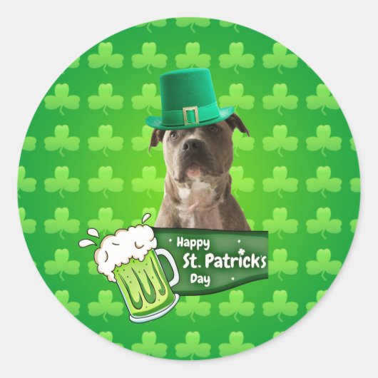 Schattige Pit Bull Dog Pet St. Patrick's Day w Clo Ronde Sticker (Voorkant)