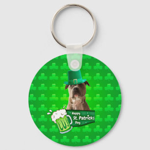 Schattige Pit Bull Dog Pet St. Patrick's Day w Clo Sleutelhanger
