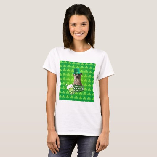 Schattige Pit Bull Dog Pet St. Patrick's Day w Clo T-shirt (Voorkant volledig)