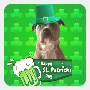 Schattige Pit Bull Dog Pet St. Patrick's Day w Clo Vierkante Sticker