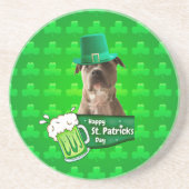 Schattige Pit Bull Dog Pet St. Patrick's Day w Clo Zandsteen Onderzetter (Voorkant)