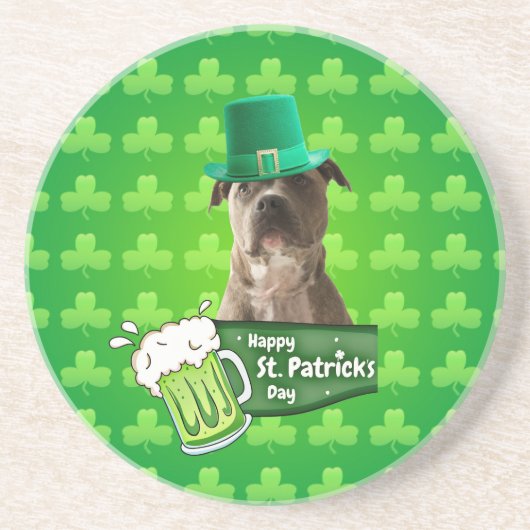 Schattige Pit Bull Dog Pet St. Patrick's Day w Clo Zandsteen Onderzetter (Voorkant)