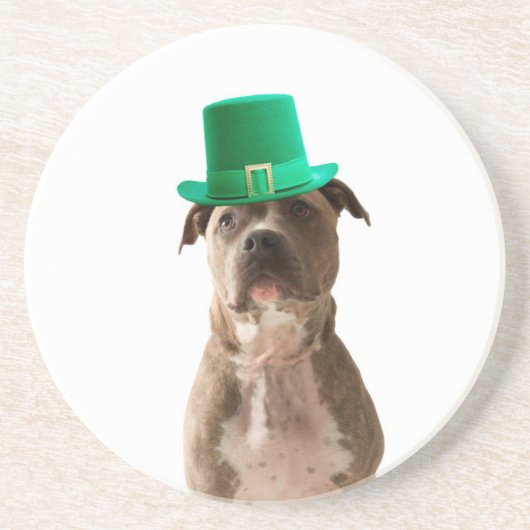 Schattige Pit Bull Dog Pet St. Patrick's Day Zandsteen Onderzetter (Voorkant)