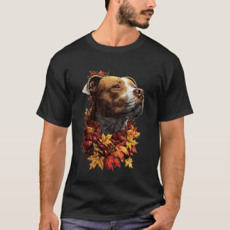 Schattige Pit Bull met Herfstbladeren Bos Herfst E T-shirt
