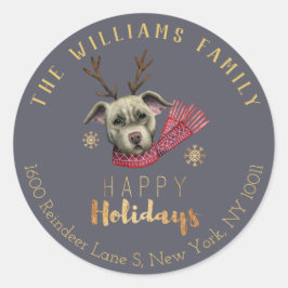 Schattige Pitbull Dog Antlers Christmas Family Adr Ronde Sticker