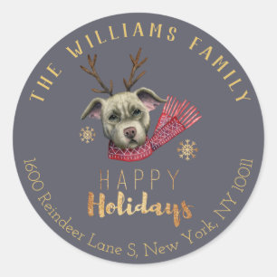 Schattige Pitbull Dog Antlers Christmas Family Adr Ronde Sticker