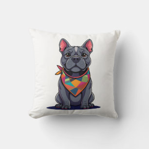 Schattige Pitbull Franse hond met halsdoek kunst Kussen