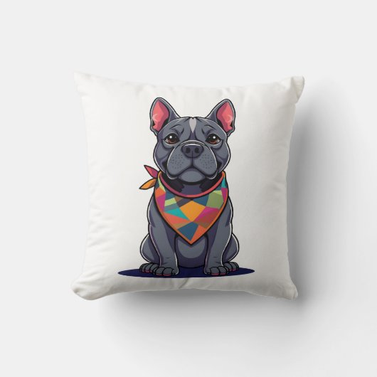 Schattige Pitbull Franse hond met halsdoek kunst Kussen (Voorkant)