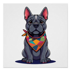 Schattige Pitbull Franse hond met sjaal kunst Perfect Poster