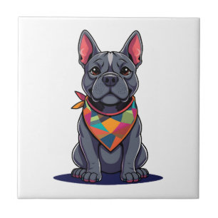 Schattige Pitbull Franse hond met sjaal kunst Tegeltje