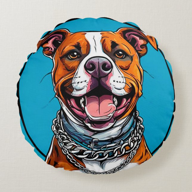 Schattige Pitbull hond Rond Kussen (Voorkant)