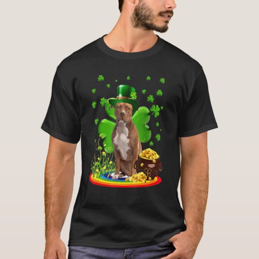 Schattige Pitbull Hond Shamrock St. Patrick's Dag T-shirt (Voorkant)