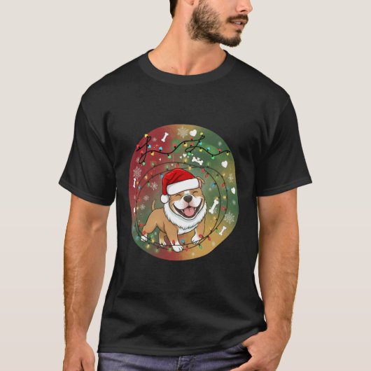 Schattige Pitbull Kersthond met Kerstman Hoed Redd T-shirt (Voorkant)