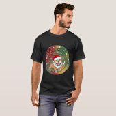 Schattige Pitbull Kersthond met Kerstman Hoed Redd T-shirt (Voorkant volledig)