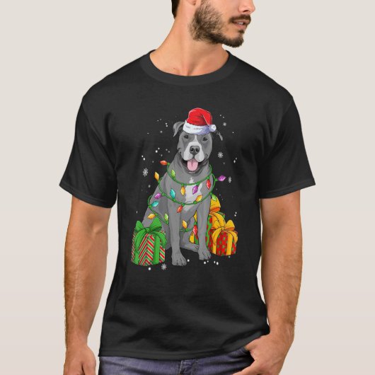 Schattige pitbull met kerstmuts Prettig Pitfeest T-shirt (Voorkant)