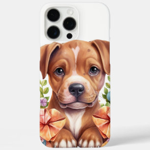 SCHATTIGE PITBULL PUPPY HOND EN BLOEMEN iPhone 16 PRO MAX HOESJE