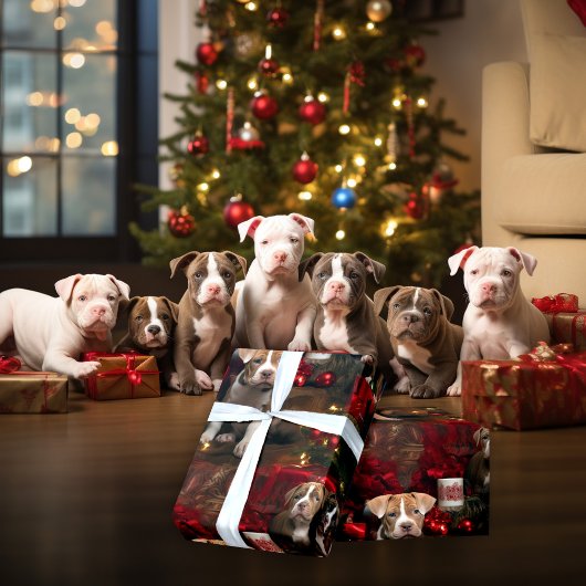 Schattige Pitties Rich Red Christmas-Hondenliefheb Cadeaupapier