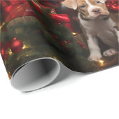 Schattige Pitties Rich Red Christmas-Hondenliefheb Cadeaupapier (Rol Hoek)