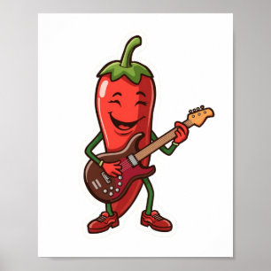 Schattige pittige chilipeper die elektrische gitaa poster