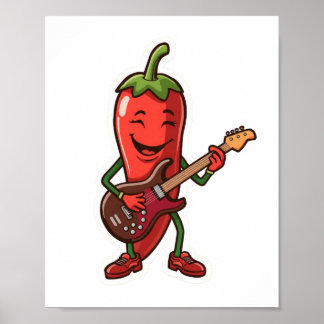 Schattige pittige chilipeper die elektrische gitaa poster