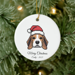 Schattige Pixel Art Beagle Hond Kerstman Hoed Kers Keramisch Ornament