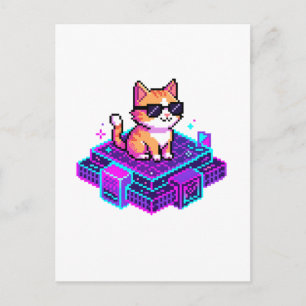 Schattige Pixel Art Koele Kat met Zonnebril Briefkaart