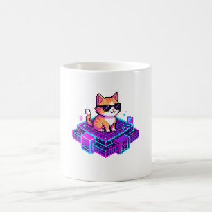 Schattige Pixel Art Koele Kat met Zonnebril Koffiemok
