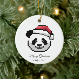 Schattige Pixel Art Panda Beer Kerstman Hoed Kerst Keramisch Ornament