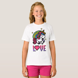 Schattige Pixel Eenhoorn Liefde Retro Gamen T-shirt