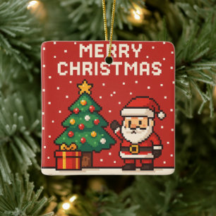 Schattige pixelkunst Kerstman Keramisch Ornament