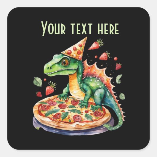 Schattige Pizza Dinosaurus feest Vierkante Sticker (Voorkant)