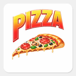 Schattige Pizza Liefhebber Illustratie Voor Pizza Vierkante Sticker