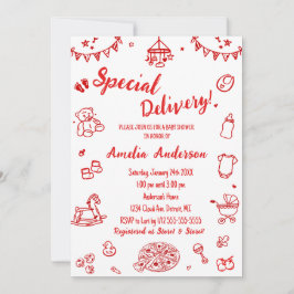 Schattige Pizza Speciale Levering Doodle Baby Show Kaart