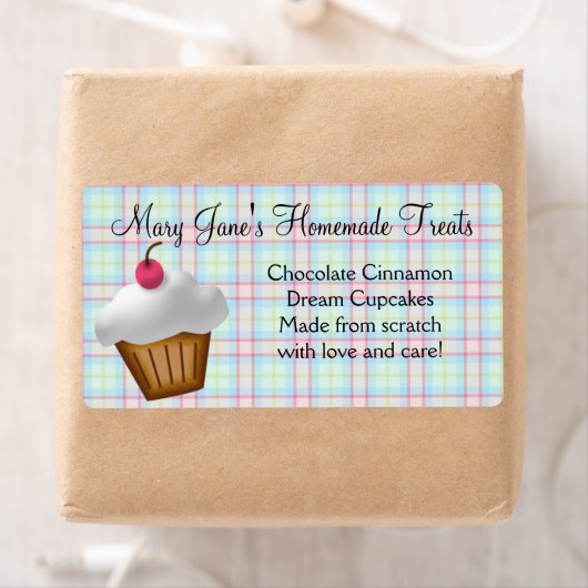 Schattige Plaid Cupcake Custom Label (Insitu)