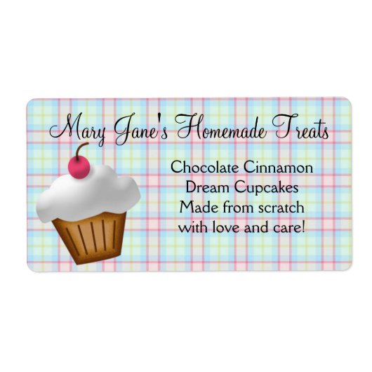 Schattige Plaid Cupcake Custom Label (Voorkant)