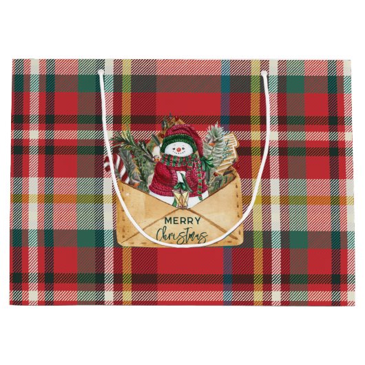 Schattige Plaid Rustiek Script Christmas Custom Fa Groot Cadeauzakje (Voorkant)