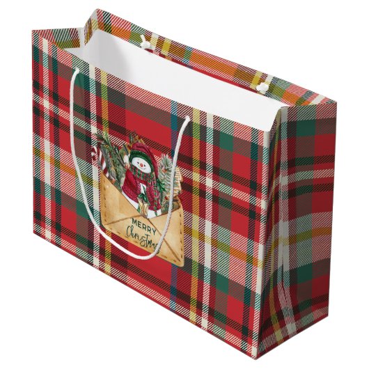 Schattige Plaid Rustiek Script Christmas Custom Fa Groot Cadeauzakje (Voorkant Gekanteld)