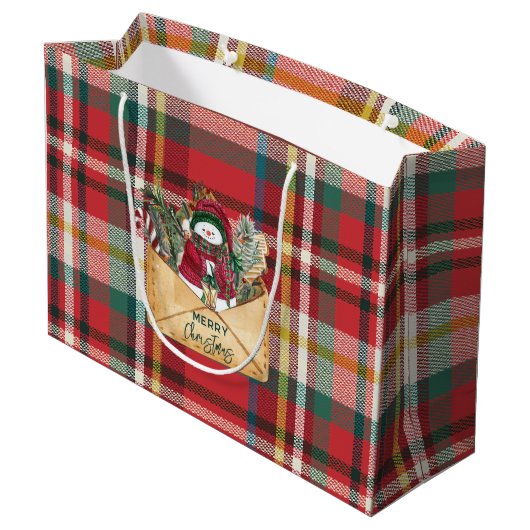 Schattige Plaid Rustiek Script Christmas Custom Fa Groot Cadeauzakje (Achterkant Gekanteld)