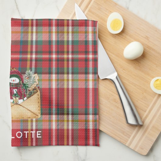 Schattige Plaid Rustiek Script Kerst Feestdagen Cu Theedoek (Quarter Fold)