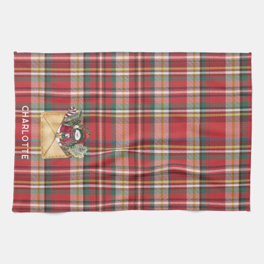 Schattige Plaid Rustiek Script Kerst Feestdagen Cu Theedoek (Horizontaal)