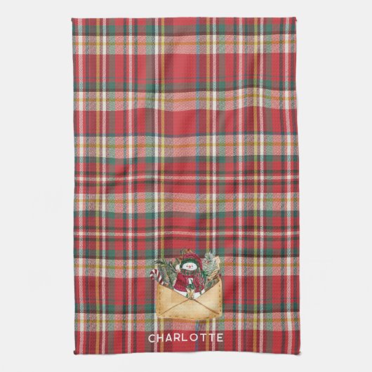 Schattige Plaid Rustiek Script Kerst Feestdagen Cu Theedoek (Verticaal)