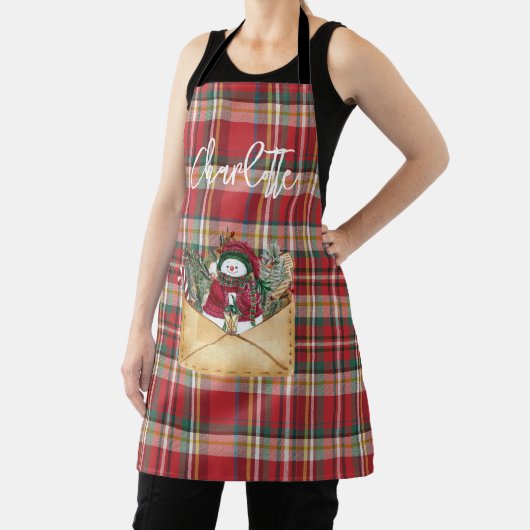 Schattige Plaid Rustiek Script Kerst Feestdagen Na Schort (Insitu)