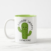 Schattige Plant Lover Cactus Lookin' Sharp Tweekleurige Koffiemok (Links)